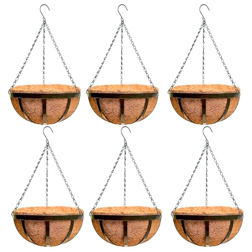 LaLaGreen Rustic Hanging Baskets (16 in, 6 Pack) Black Iron Garden Pots - size: 16" (41cm) x 6 Pack