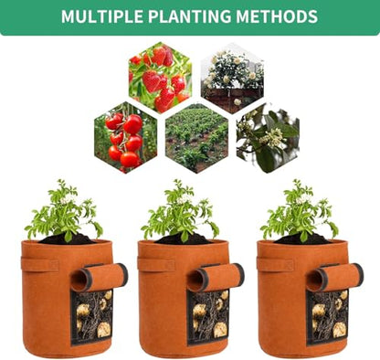 5-Pack 7 Gallon Grow Bags with Harvest Window 300g Thickened Nonwoven Fabric Heavy Duty Plant Pots for Vegetables, Potato, Tomatoes Carrots Gardening Containers with Handles Orange