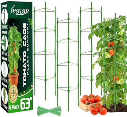 Legigo 4 Pack Tomato Cage for Garden, Up to 63Inch Sturdy Tomato Trellis - color: Green 4 Pack, size: 63 Inches