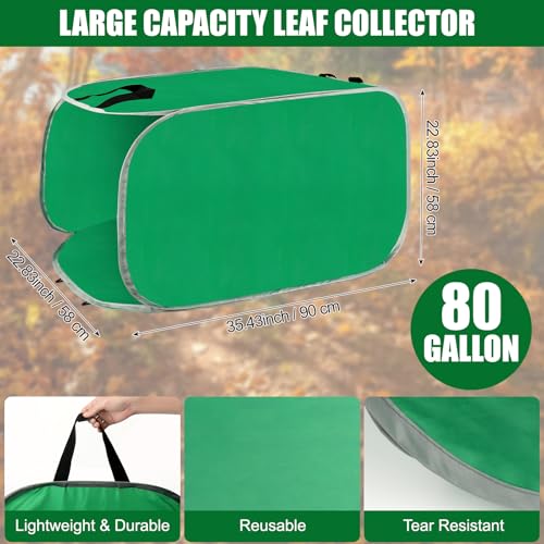 Hysagtek Portable Pop Up Leaf Collector - 80 Gallon Foldable Reusable Yard Garden Leaf Bags with Handles, Self-Standing, Comes with Gloves