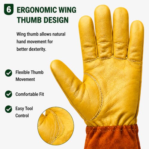 Thorn Resistant Garden Gloves for Men & Women, Premium Cowhide Leather Rose Pruning Gloves, Long Sleeve Gardening - size: Medium