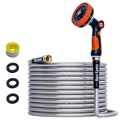 Rosy Earth 25ft Stainless Steel Garden Hose, Heavy Duty Metal Water Hose - size: 25FT