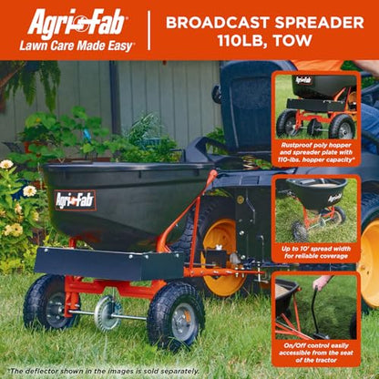 Agri-Fab Tow Behind Broadcast Spreader for Seed, Fertilizer, Salt and Ice Melt, 110 lb Capacity Lawn and Garden Spreader with 10 Ft Spread Width - style: 110 lb. Direct Rod Control Tow-Behind Spreader