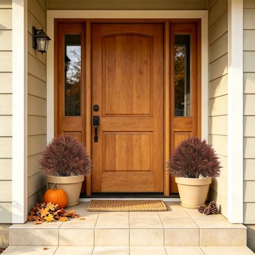 24" Fall Topiary Artificial Outdoor Plants, Faux Cedar Bushes & Shrubs - color: Red Green Mix Cedar