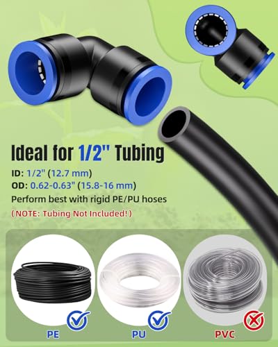 Pawfly 15 Pcs Quick Connect 1/2" Drip Irrigation Elbow Fittings for 1/2 Inch Irrigation Tubing (1/2" ID x 0.62-0.63" OD), Push-to-Fit 2-Way Elbows, 90 Degree Elbow Connectors, Drip Irrigation Parts - size: 15 Pcs Quick Connect 90 Degree Elbow Connectors