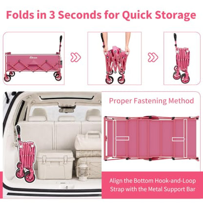 34" Extra Long Collapsible Wagon Cart, 360LBS Capacity, Pink - color: Pink