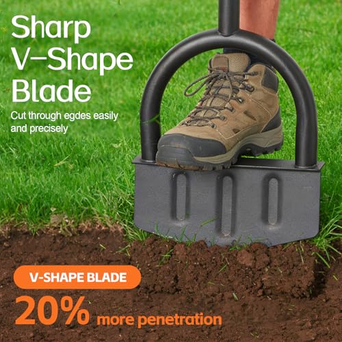 Edger Lawn Tool, 41-inch Long Handle Manual Lawn Edgers with T-Grip, Sharp V Shaped Half Moon Hand Lawn Edging Tool for Effortless Landscaping Sidewal