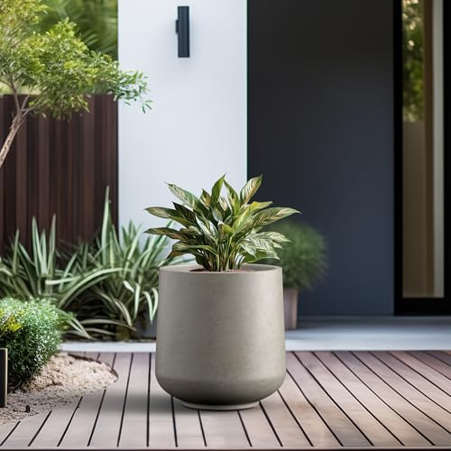 Kante Large Round Curved Weathered Concrete Planter 16.5" Dia, Outdoor - color: Buff Concrete, size: 15.3" D