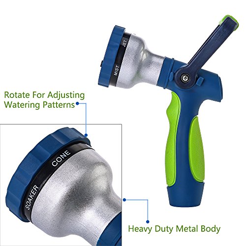 GREEN MOUNT New Patent Garden Hose Nozzle, Heavy Duty Water Nozzle, High Pressure Fireman Style Nozzle with Ergonomic Handle for Lawn and Garden Watering - color: Green