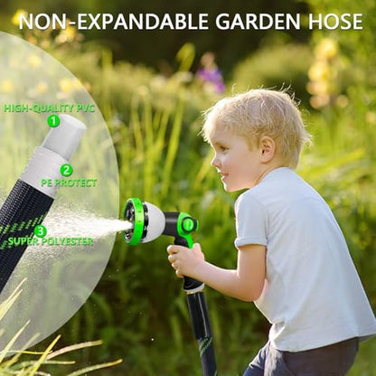 25FT Garden Hose,Flexible Water Hose, 10-Function Sprayer, Non-Expanding - color: BlackGreen, size: 25