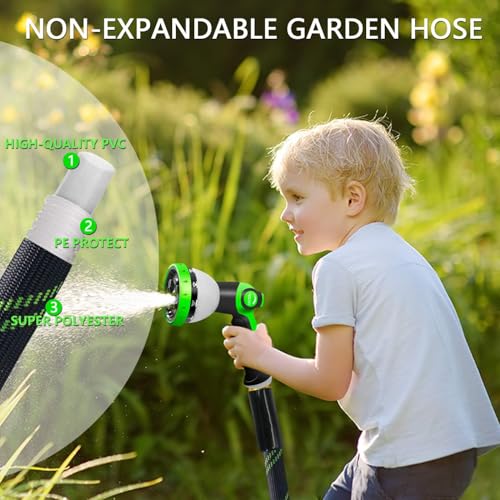 25FT Garden Hose,Flexible Water Hose, 10-Function Sprayer, Non-Expanding - color: BlackGreen, size: 25