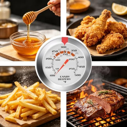 Candy Thermometer and Deep Fry Thermometer with 2 Inch Large Dial, 9 Inch Stainless Steel Probe – Temperature Guide for Candy Making, Frying, Confectionery, Dessert, Chocolate, Jam, and BBQ - size: Candy Thermometer-9 Inch