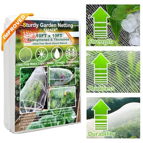 Garden Pest Barrier Netting, Insect Barrier Thickened Mesh Net Plant Covers 10x10Ft Ultra Fine Protection Netting for Vegetable Fruits Crops Row Cover Strawberry Raised Bed Bugs Out Screen Net - size: 10x10ft Reinforced Netting