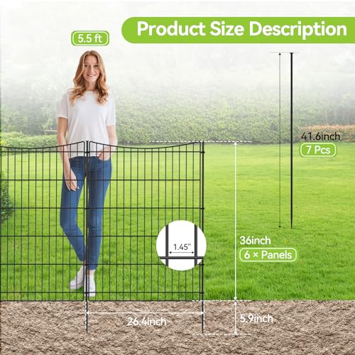 INJOPEXI Decorative Garden Fence 6 Panels 13ft(L)×36in(H) Garden Fences with 6 Panels Rustproof Metal Wire No Dig Temporary Animal Barrier Fencing Outdoor Dog Fence for Yard Patio - Without Gate - size: 6 Panels 13ft(L)-36"(H) - Without Gate