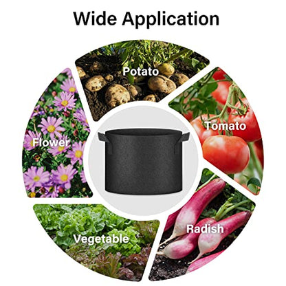 HealSmart Plant Grow Bags 10 Gallon, Tomoato Planter Pots 5-Pack with Handles, Aeration Nonwoven Fabric, Heavy Duty Gardening Planter for Vegetable, Herbs and Flowers, Black - color: Black, 5 Pack, size: 10 Gallon