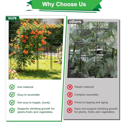 Lorenzo 72 x 80 inch Metal Garden Trellis for Climbing Plants, Black Metal Coating Rustproof, Perfect for Supporting Climbing Plants Outdoor - style: 4 Pack