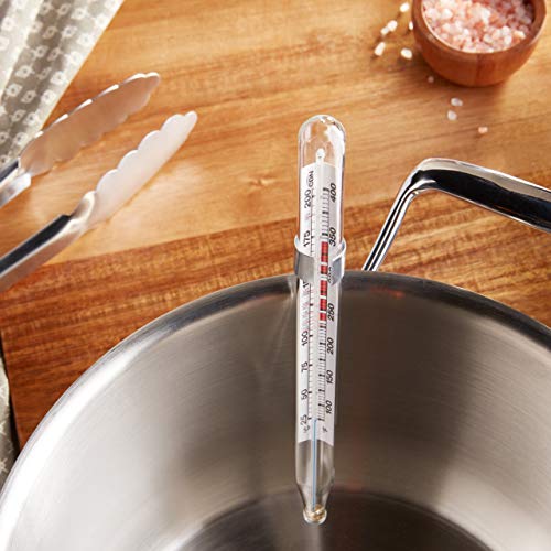 CDN Candy & Deep Fry Thermometer | 8" Durable Lab Glass | Non-Mercuric, Dual-Scale | 75–400°F Range | For Candy Stages, Deep Frying, Oil, Jelly, Sugar | Pot Clip Mount | TCF400 - style: Glass Candy & Deep Fry Thermometer