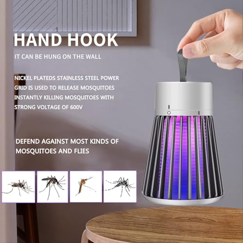 Bug Zapper Outdoor,Electric Mosquito Zapper Portable Camp Mosquito Killer,Rechargeable Indoor Fly Zapper,Electric Fly Zapper,Fly Traps,Flying Insects Zapper Outdoor (White)