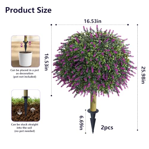 HyeFlora 26'' Artificial Topiary Ball Trees with Lavender 2 Pack (Fuchsia) - color: Ball Shaped-fuchsia