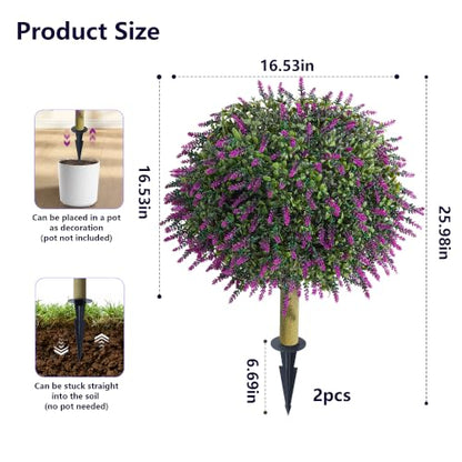 HyeFlora 26'' Artificial Topiary Ball Trees with Lavender 2 Pack (Fuchsia) - color: Ball Shaped-fuchsia