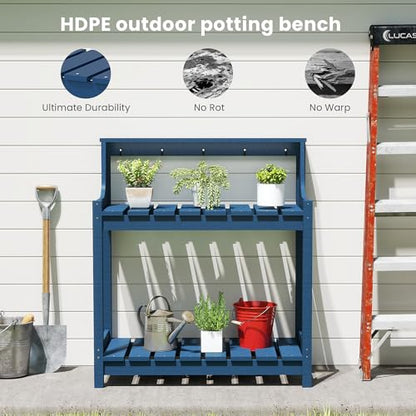 Domi 3-Tier Potting Benches for Outside, HDPE Outdoor Potting Table, Blue - color: Blue