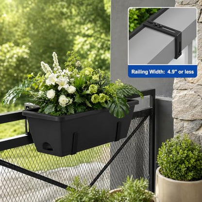 CADUKE Railing Planter Box 4 Pack Window Boxes Planter with Adjustable Brackets 16.9 Inches Deck Railing Hanging Flower Boxes Black Balcony Planters Fence Hanging Planters for Outdoor - color: Black