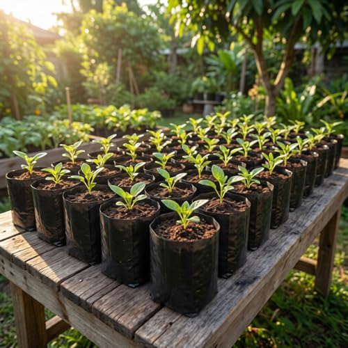 gardtree 100 Pcs Tall Plant Nursery Bags 3.9" x 12", Deep Root Plastic Plant Grow Bags Thicken Tree Seedling Pots for Vegetables, Flower, Fruit, Citrus, Nut Trees, Taproot Saplings - size: 3.9"x12"/100PCS