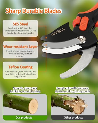8.5" Pruning Shears for Gardening, Professional SK5 Steel Garden Scissors with Teflon Coating, Adjustable Cutting Range, Safety Lock, Ideal for Branches, Flowers & Bonsai
