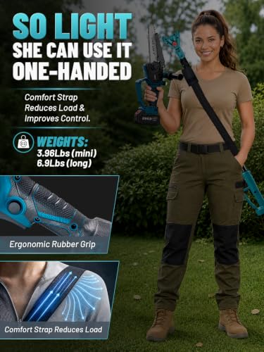 2-in-1 Electric Pole Saw & 8-Inch Mini Chainsaw, 2x4.0Ah Batteries - color: Blue, size: 8inch with LED Light