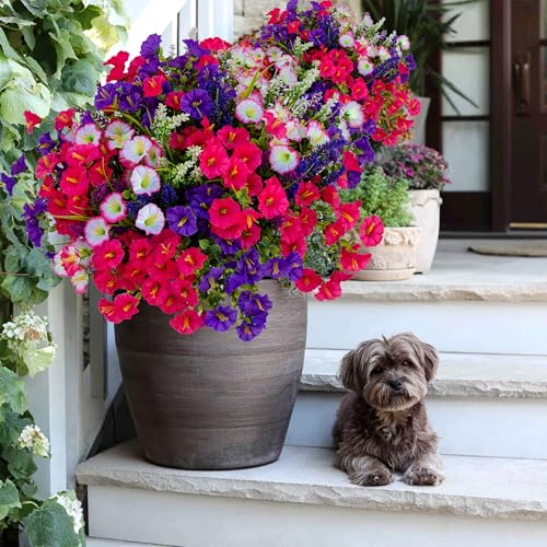 AXYLEX Artificial Morning Glory Outdoor, 16 Bundles Fake Flowers (Multi 3) - color: Multi16pcs - White+red Pink+purple+lavander
