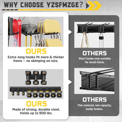 64" Garage Wall Tool Organizer, 900 Lbs Heavy Duty Steel Garden Tool Storage Rack & Garage Organization for Yard, Shed, Garage - 12 Longer & Thicker Hooks + 2 Straps - size: 64inch