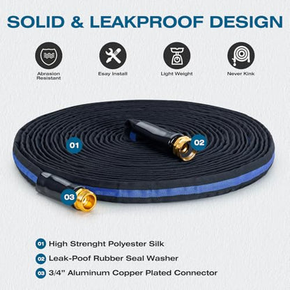 Lightweight Garden Hose 50 ft, Flexible Kink-Free Water Hose - color: black-blue, size: 50 FT