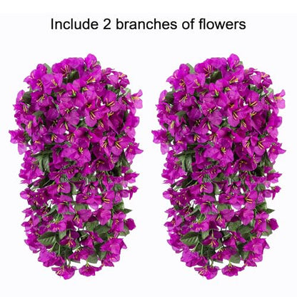 2 PCS Bougainvillea Artificial Hanging Flowers Plants for Outdoors, Purple - color: Purple