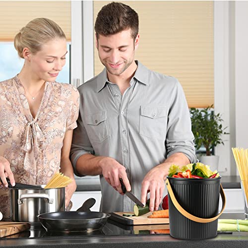 Countertop Compost Bin, LALASTAR Compost Bin Kitchen with Lid, Made of Sustainable Bamboo Fiber, Indoor Food Composter for Kitchen, Odorless, 1 Gallon, Black - color: Black