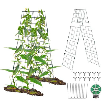 Heavy Duty 48"x16" Adjustable A-Frame Cucumber Trellis for Climbing Plants,iGreely Foldable Frame Rust-Proof Metal Trellis with Dense Grid,Perfect for Raised Beds, Garden,Tomatoes,Outdoor(Green) - size: 1 pack