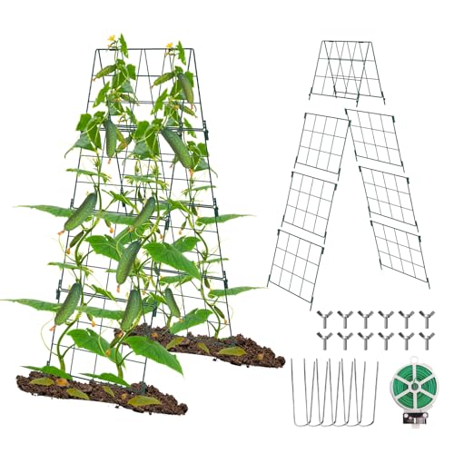 Heavy Duty 48"x16" Adjustable A-Frame Cucumber Trellis for Climbing Plants,iGreely Foldable Frame Rust-Proof Metal Trellis with Dense Grid,Perfect for Raised Beds, Garden,Tomatoes,Outdoor(Green) - size: 1 pack