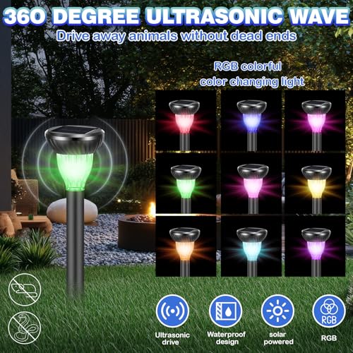 6 Pack Solar Ultrasonic Animal Repellent with RGB Color-Changing Lights, 360° Sonic Pest Deterrent for Outdoor Lawn & Garden, Solar Powered Mole, Gopher & Snake Repellent Stakes - style: Round Style