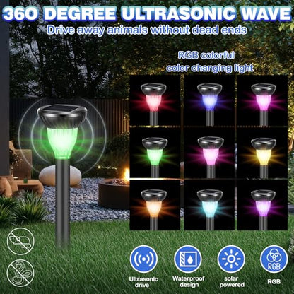 6 Pack Solar Ultrasonic Animal Repellent with RGB Color-Changing Lights, 360° Sonic Pest Deterrent for Outdoor Lawn & Garden, Solar Powered Mole, Gopher & Snake Repellent Stakes - style: Round Style
