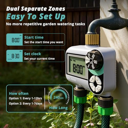 QUOBAS Brass Sprinkler Timer, Programmable Water Hose Timer for Garden Hose - size: Interval Program 2 Zone