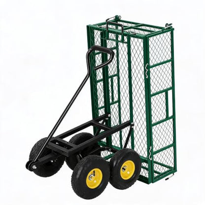 Steel Garden Dump Cart, 900LBS Garden Wagon with Removable Sides - color: Green