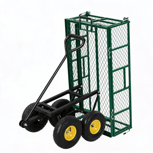 Steel Garden Dump Cart, 900LBS Garden Wagon with Removable Sides - color: Green