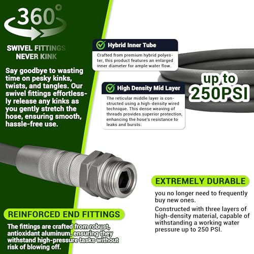 100FT Heavy Duty Garden Hose, 100 FT x 1/2 ID Durable Outdoor Water Hose - size: 100 FT