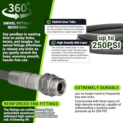 25FT Heavy Duty Garden Hose, 25 FT x 1/2 ID Durable Outdoor Water Hose - size: 25 FT