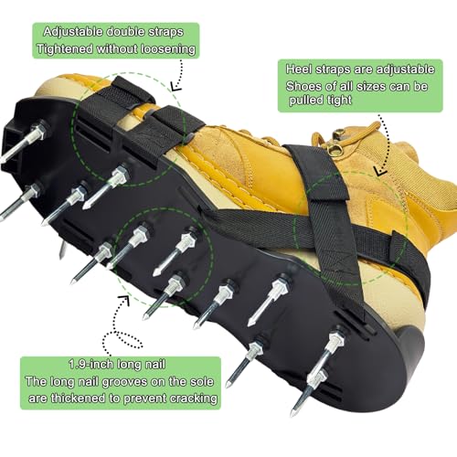 Lawn Aerator Shoes, Aerator Lawn Tool One Size Fits All for Yard Patio Lawn and Garden, Newly Upgraded X-Shaped 8-Strand Straps, Steel Spikes for Soil Aeration