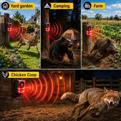ChunHee Solar Outdoor Motion Sensor Alarm Dog Barking Gunshot Sound 130dB - color: Red-2pack