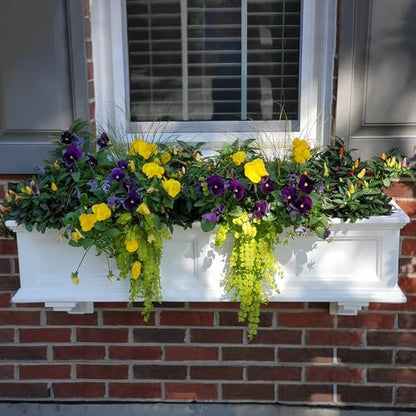 Mayne Fairfield 4ft White Durable Self Watering Window Box Planter with Wall Mount Brackets (5823-W) Bundle with Decorative Brackets, White, 2 Count