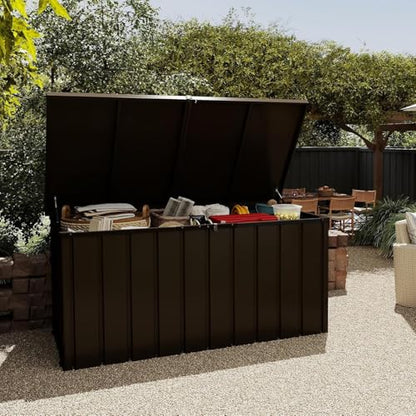 Outdoor Storage Box Metal Deck Box with Lockable Lid - color: Brown - 54.30 X 29.80 X 33.90 Inch