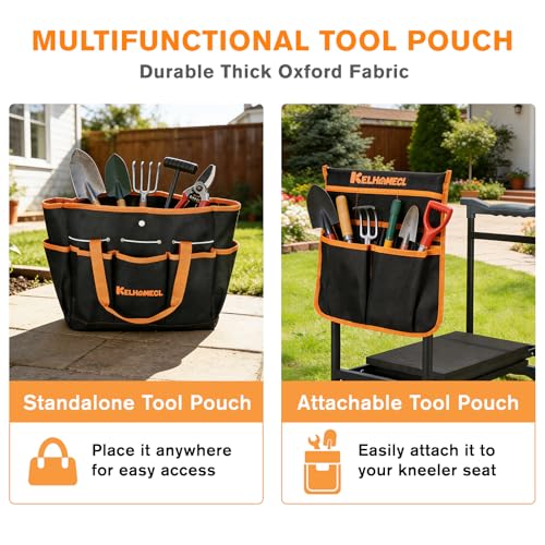 Garden Kneeler and Seat, Extra Wide Thick EVA Pad, Heavy Duty Foldable Garden Bench Holds 350lbs, Ergonomic Kneeling Stool with Garden Tool Pouches, Gardening Gifts for Women, Men & Seniors - color: Black & Orange