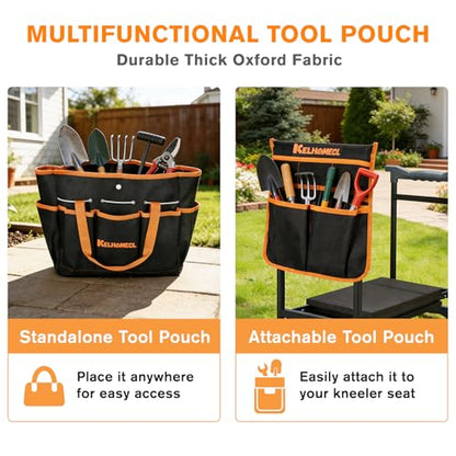 Garden Kneeler and Seat, Extra Wide Thick EVA Pad, Heavy Duty Foldable Garden Bench Holds 350lbs, Ergonomic Kneeling Stool with Garden Tool Pouches, Gardening Gifts for Women, Men & Seniors - color: Black & Orange