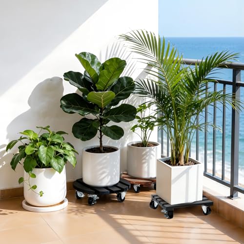 2 Pack Plant Stand with Wheels, Plant Caddies with 360° Lockable Smooth Sliding Wheels Durable Sturdy, Outdoor/Indoor Heavy Duty Rolling Plant Stand for Plant Pot,Flower Pot (11" Black Square) - color: Black Square, size: 11"